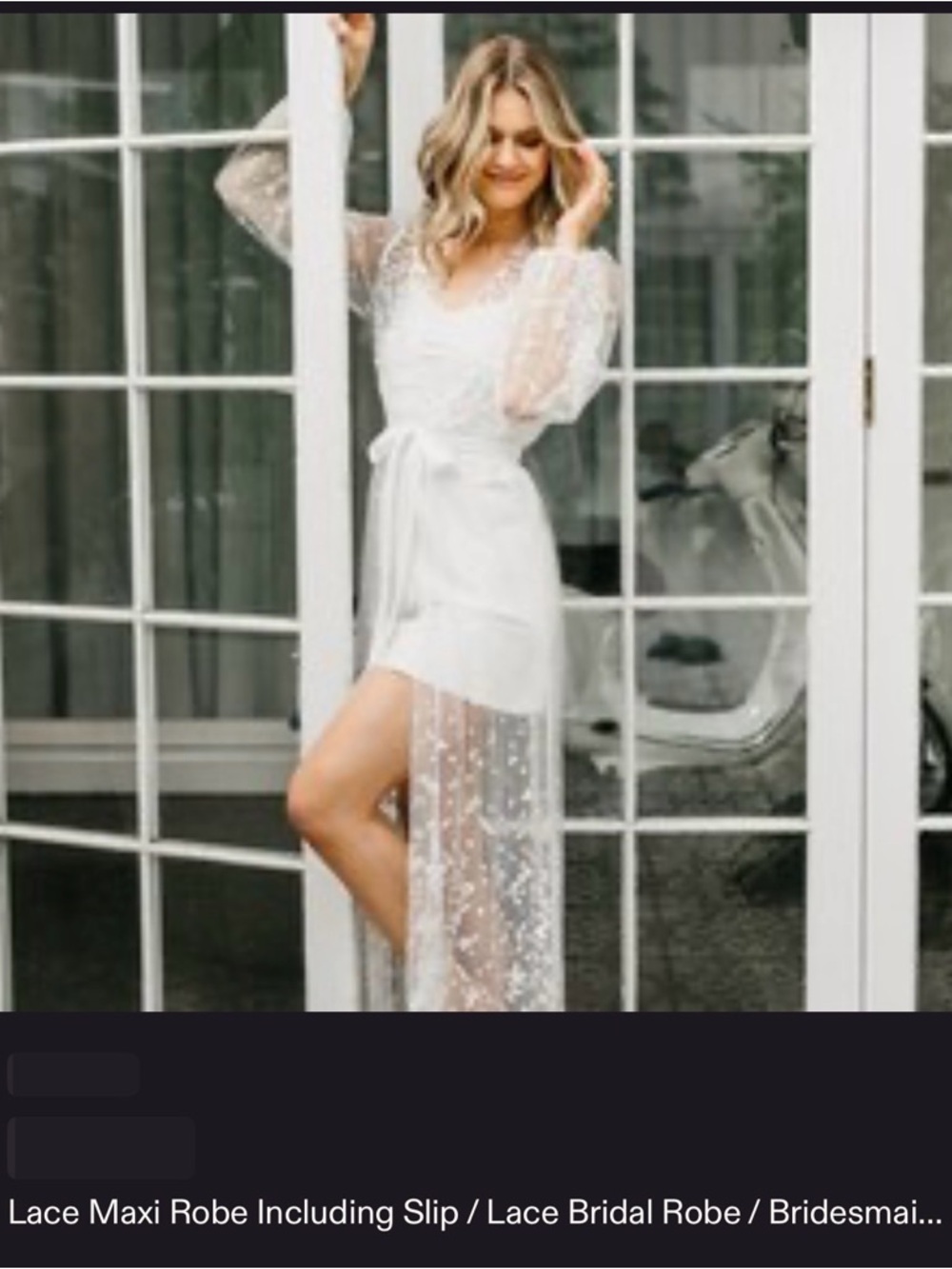 White Sheer Lace Maxi Robe with Matching Slip - Bridal Wrap